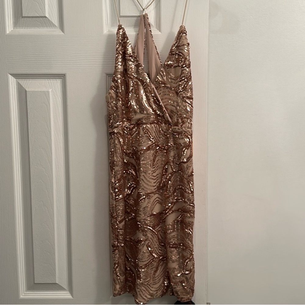 gold/ tan sequin mini dress